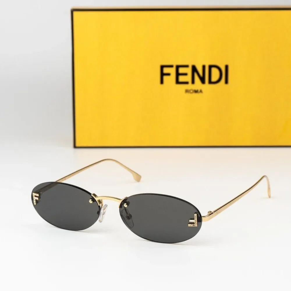Fendi FIRST CRYSTAL Men Sunglasses Gold Oval Metal FE4075US 30A AUTHENTIC